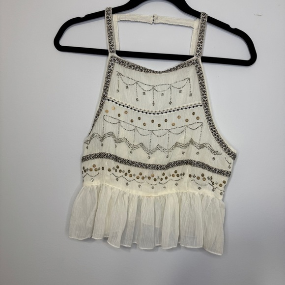 Free People Ivory Embellished Peplum Tank Top NWT Size Small Boho Festival - Picture 2 of 12